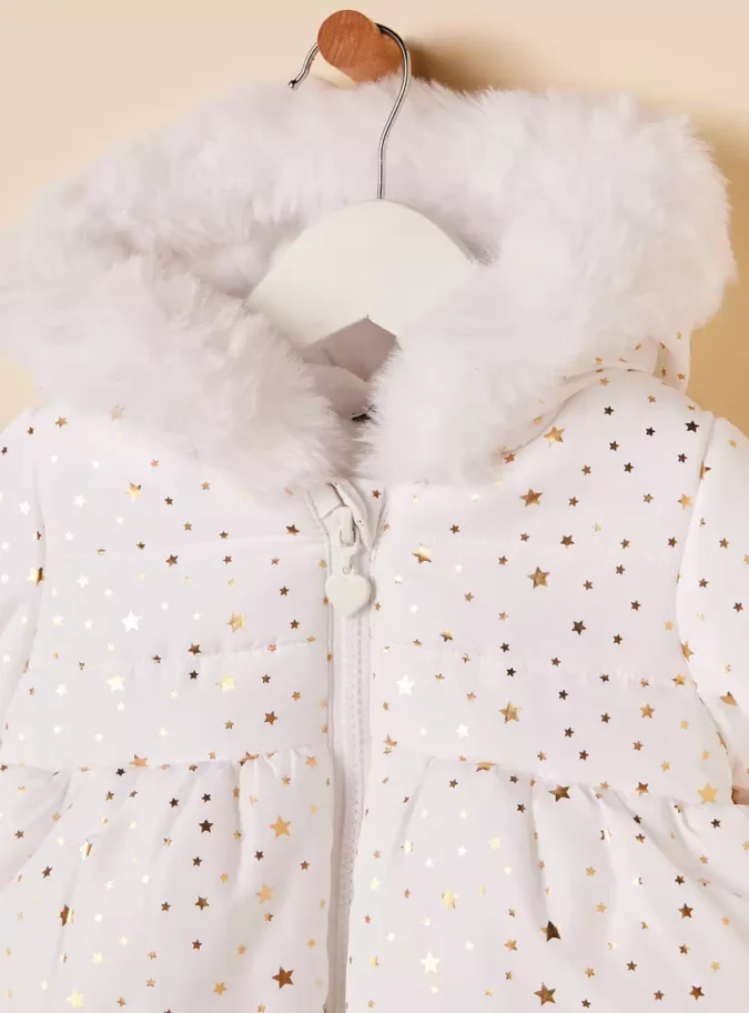 Foil Print Hooded Puffer Jacket-4