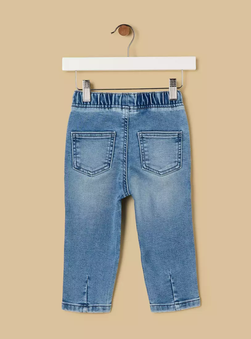 Full Length Plain Denim Jeans with Drawstring and Pocket Detail-2