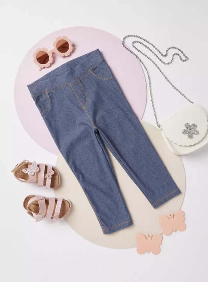 Full Length Textured Jeggings with Elasticised Waistband-1