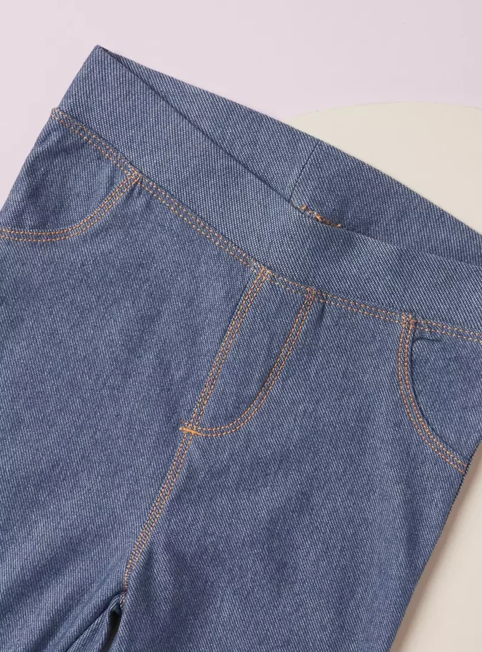 Full Length Textured Jeggings with Elasticised Waistband-2