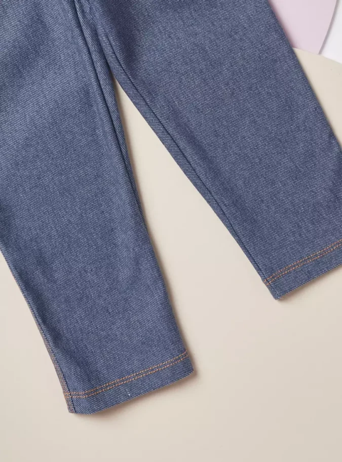 Full Length Textured Jeggings with Elasticised Waistband-3