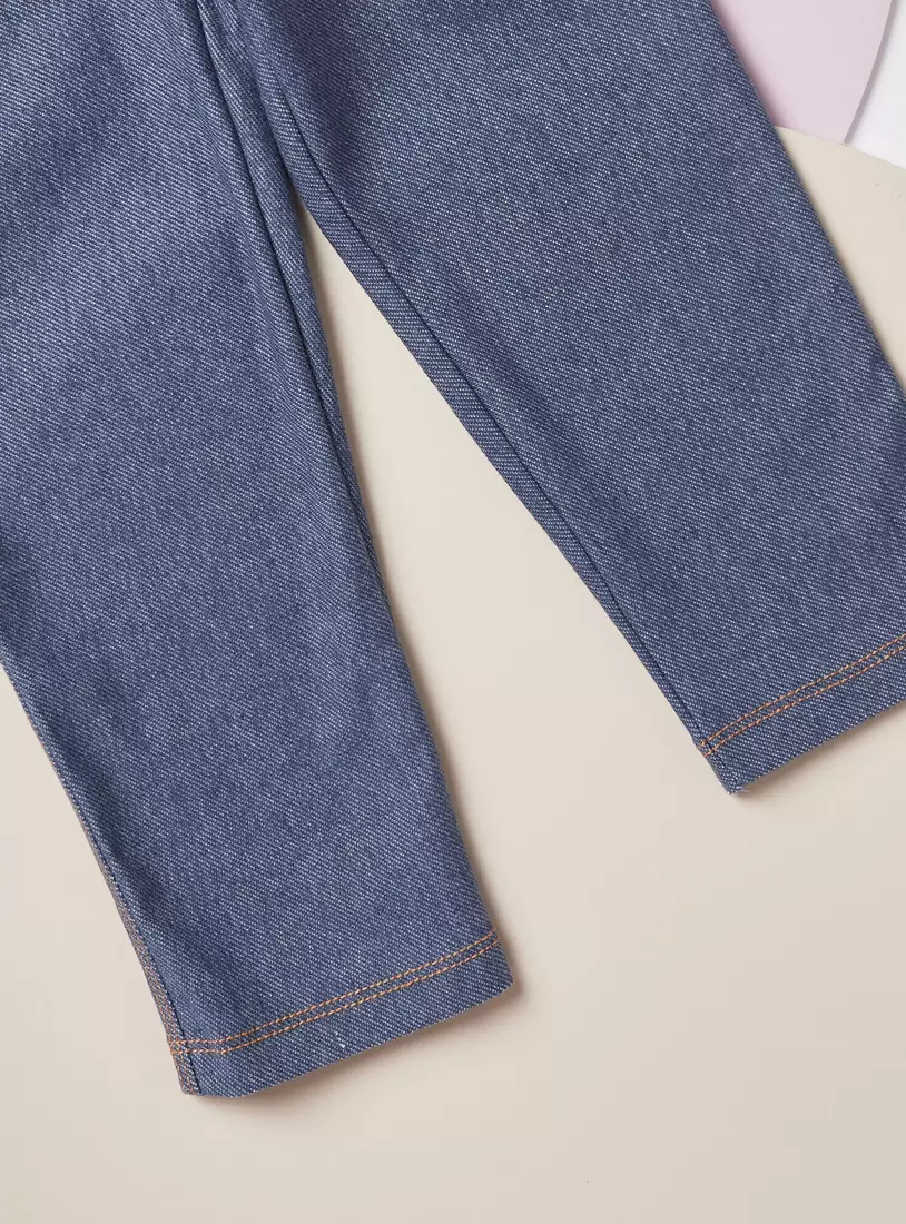 Full Length Textured Jeggings with Elasticised Waistband-3