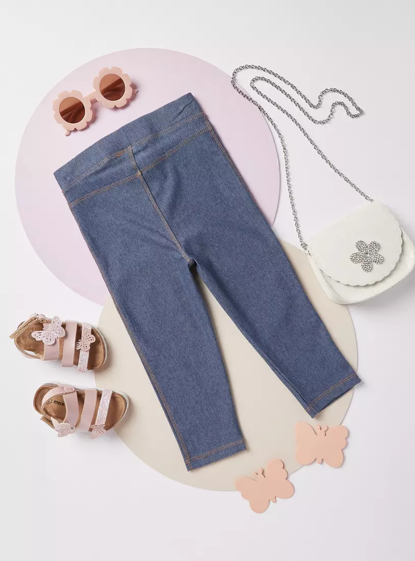 Full Length Textured Jeggings with Elasticised Waistband-4