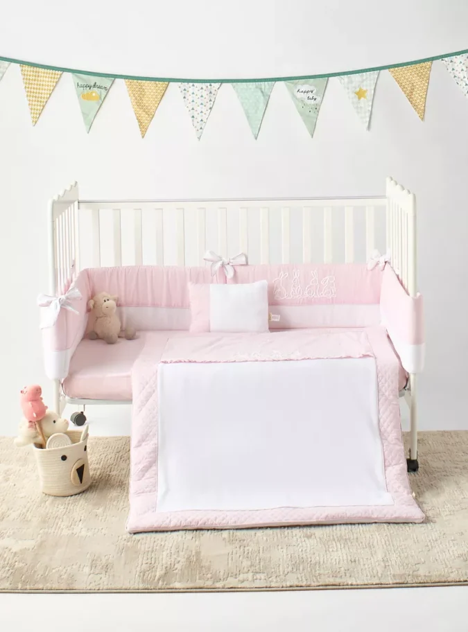 Giggles Bunny Embroidered Cot Bumper - 30x400 cms-2