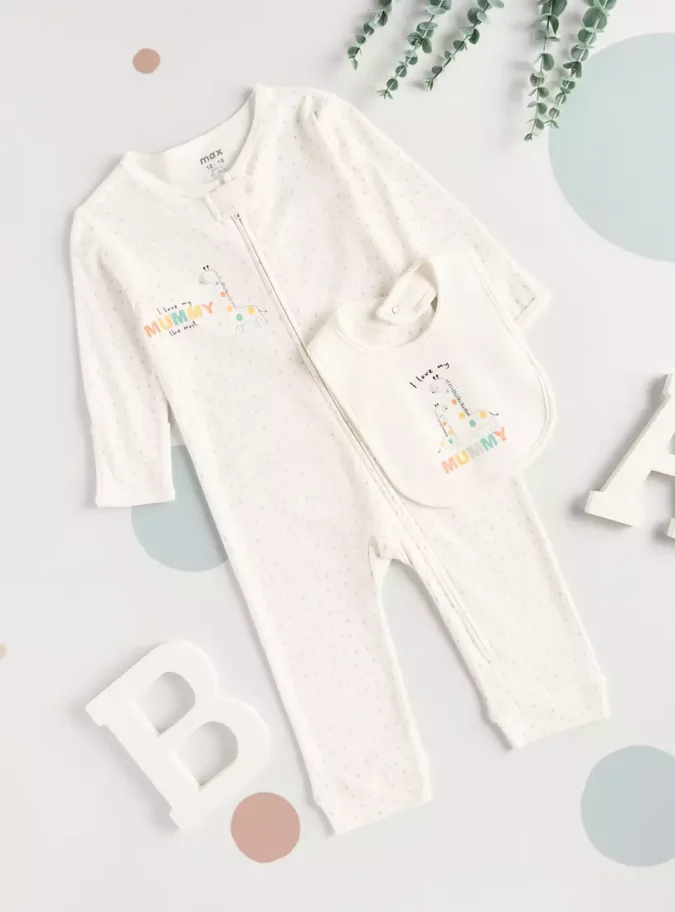 Giraffe Print Cotton Sleepsuit with Bib-1
