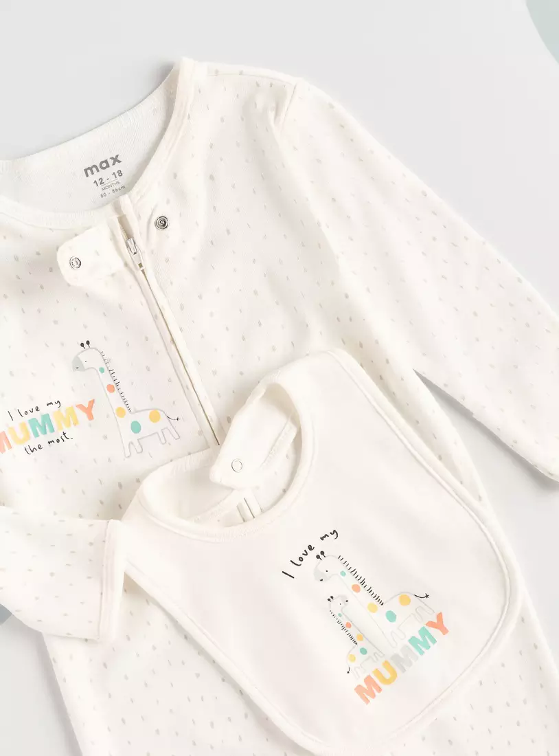 Giraffe Print Cotton Sleepsuit with Bib4