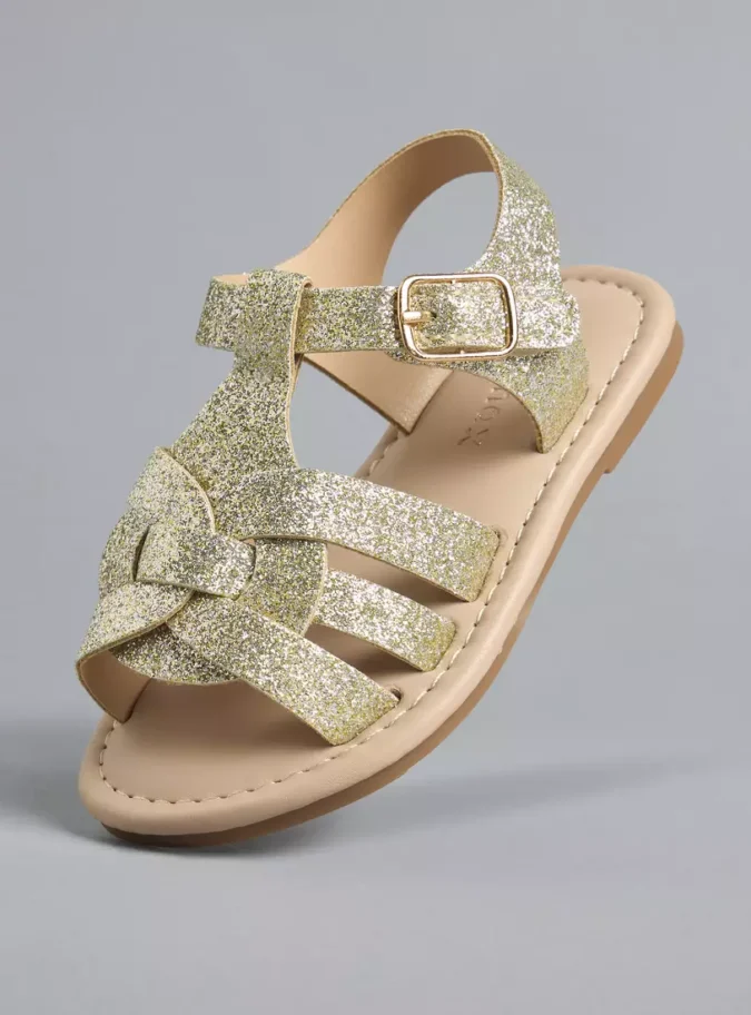 Glitter Detail Sandals with Hook and Loop Closure-1