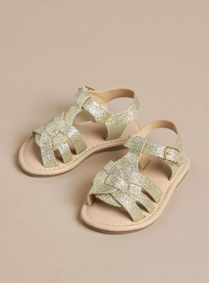 Glitter Detail Sandals with Hook and Loop Closure-2