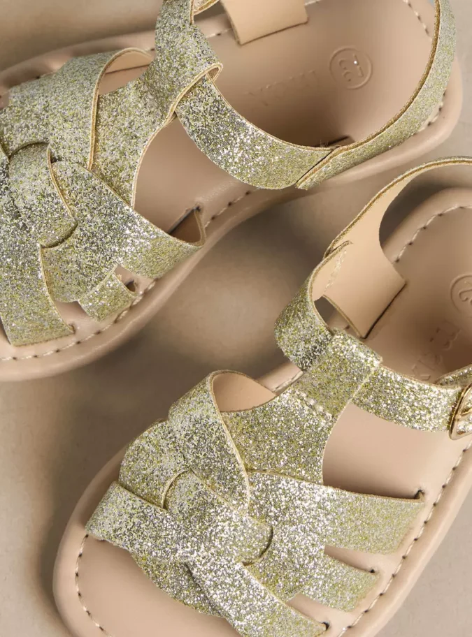 Glitter Detail Sandals with Hook and Loop Closure-3