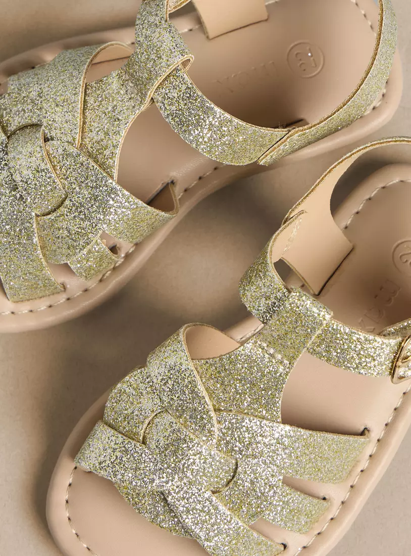 Glitter Detail Sandals with Hook and Loop Closure-3