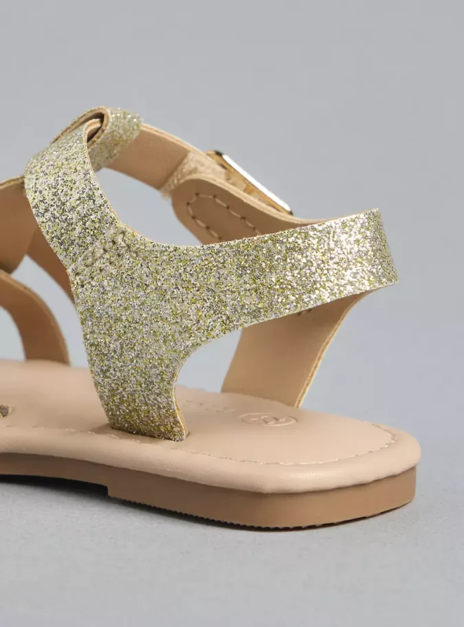Glitter Detail Sandals with Hook and Loop Closure-4