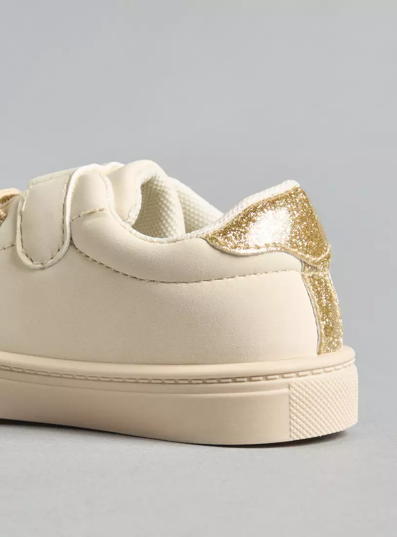 Glitter Embellished Sneakers with Hook and Loop Closure-4