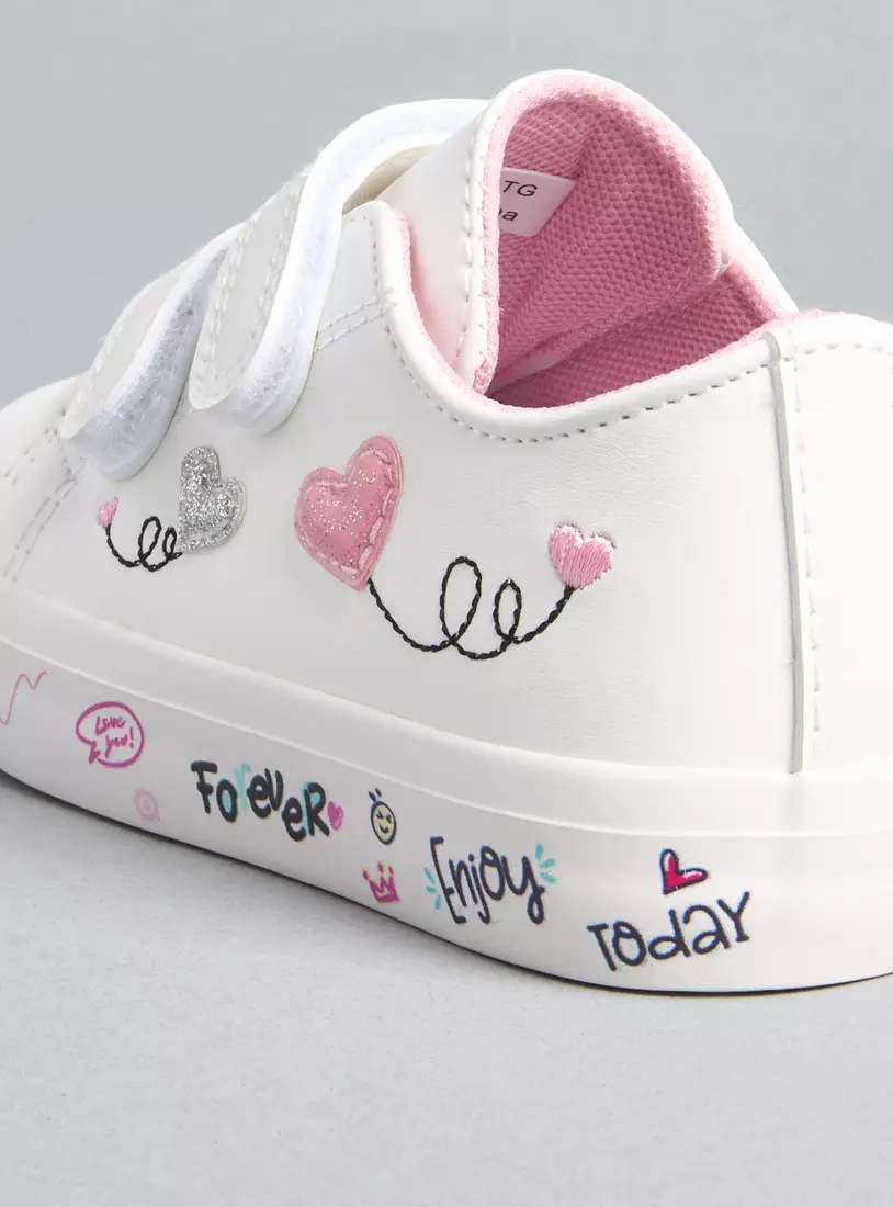 Graffiti Print Sneakers with Hook and Loop Closure-4