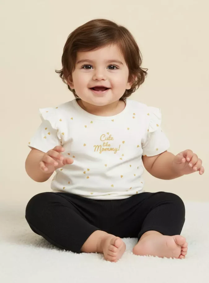 Heart Print Ruffled Cotton T-shirt-1