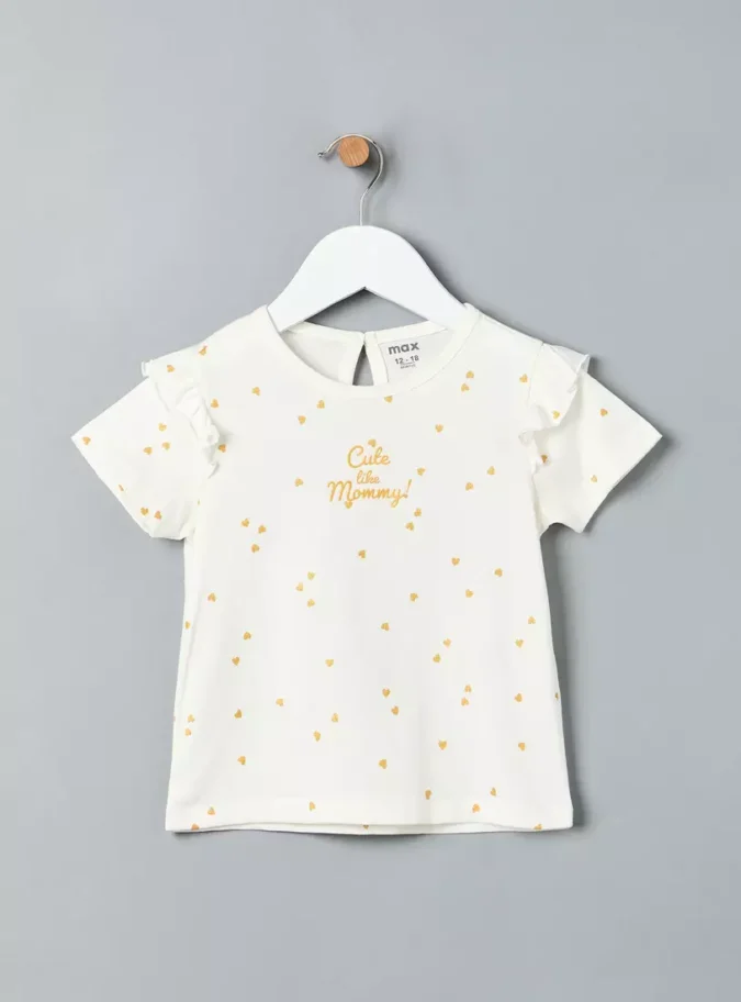 Heart Print Ruffled Cotton T-shirt-2