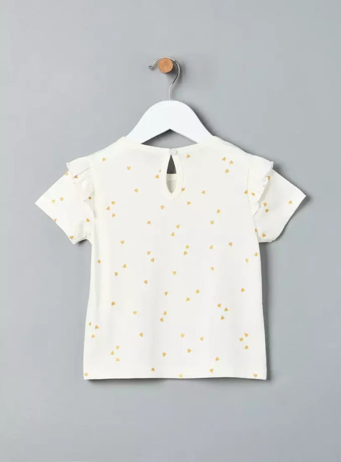 Heart Print Ruffled Cotton T-shirt-3