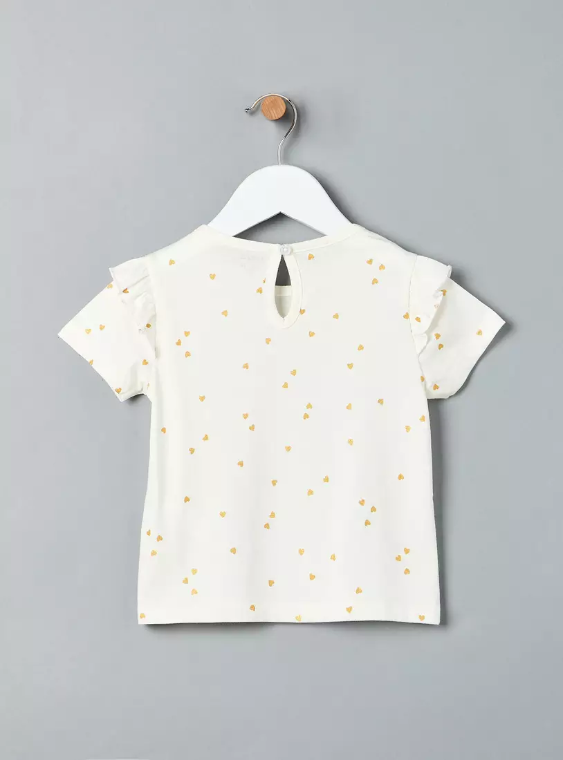 Heart Print Ruffled Cotton T-shirt-3