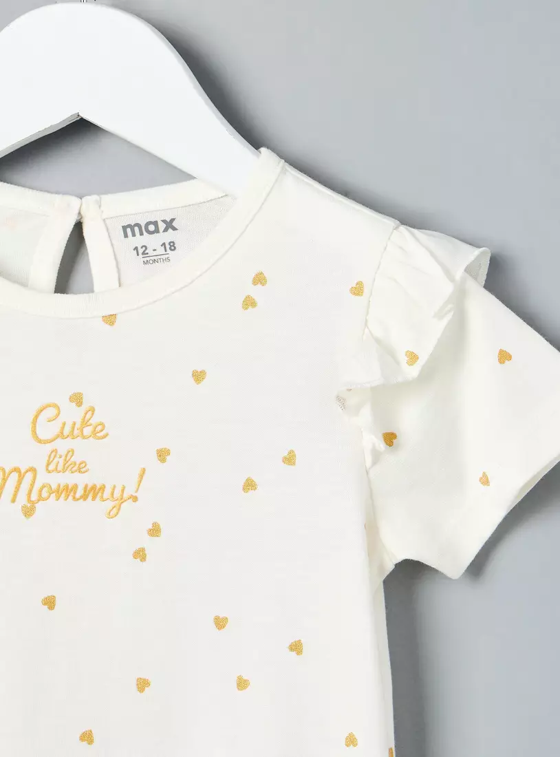 Heart Print Ruffled Cotton T-shirt-4