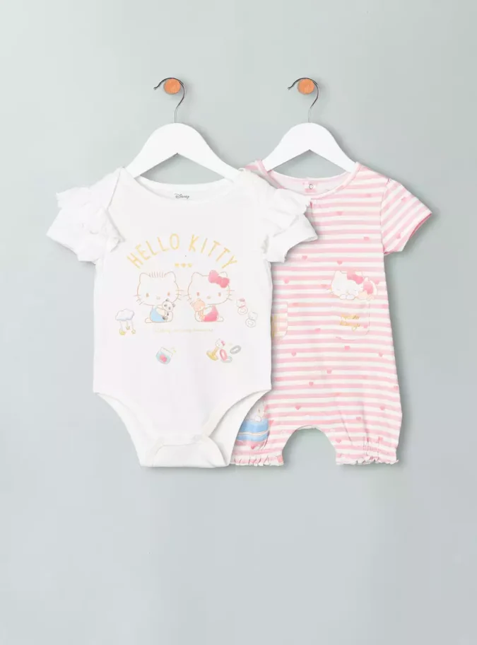 Hello Kitty Print Cotton Bodysuit and Romper Set-1