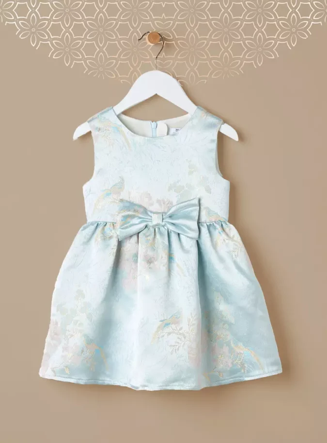 Jacquard Sleeveless Dress with Bow Applique-1