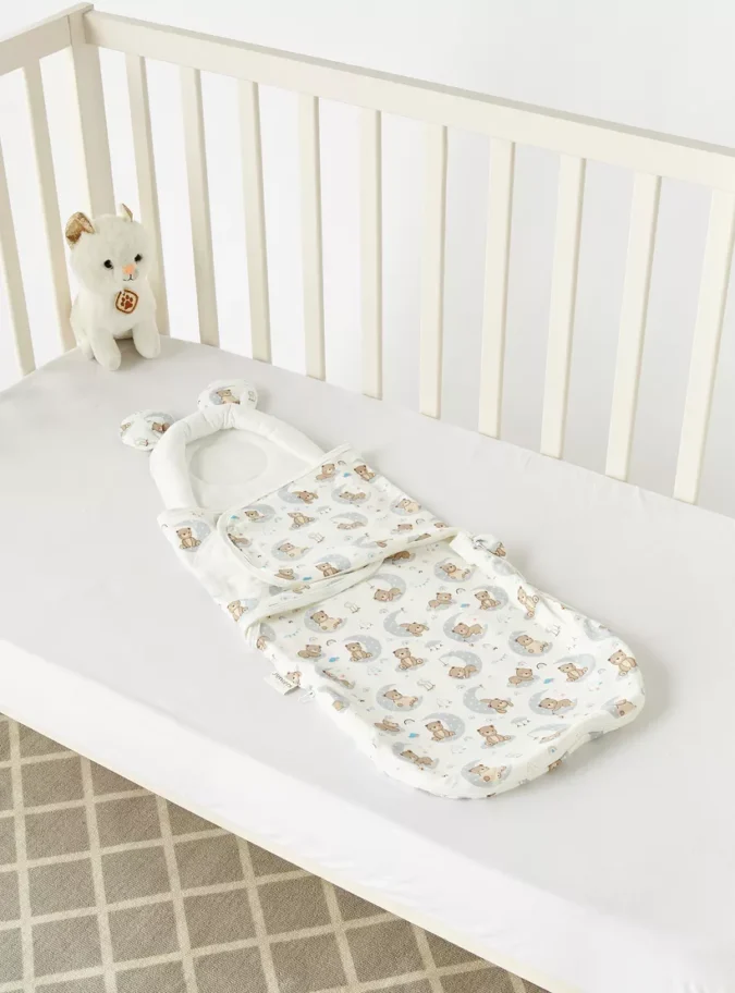 Juniors All-Over Teddy Bear Print Sleeping Bag with Wrap and Pillow - 0-6 months-1