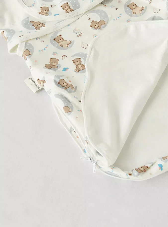 Juniors All-Over Teddy Bear Print Sleeping Bag with Wrap and Pillow - 0-6 months-3