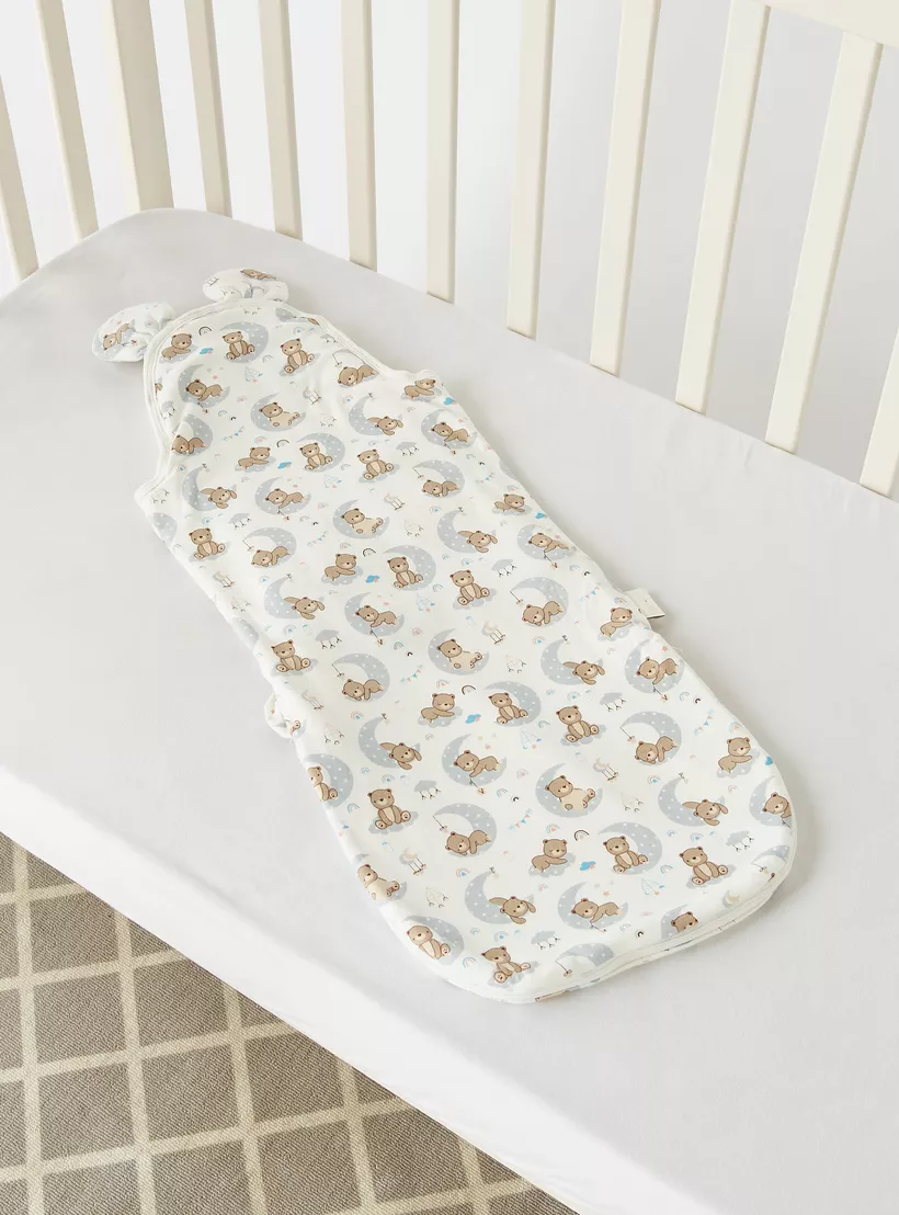 Juniors All-Over Teddy Bear Print Sleeping Bag with Wrap and Pillow - 0-6 months-4