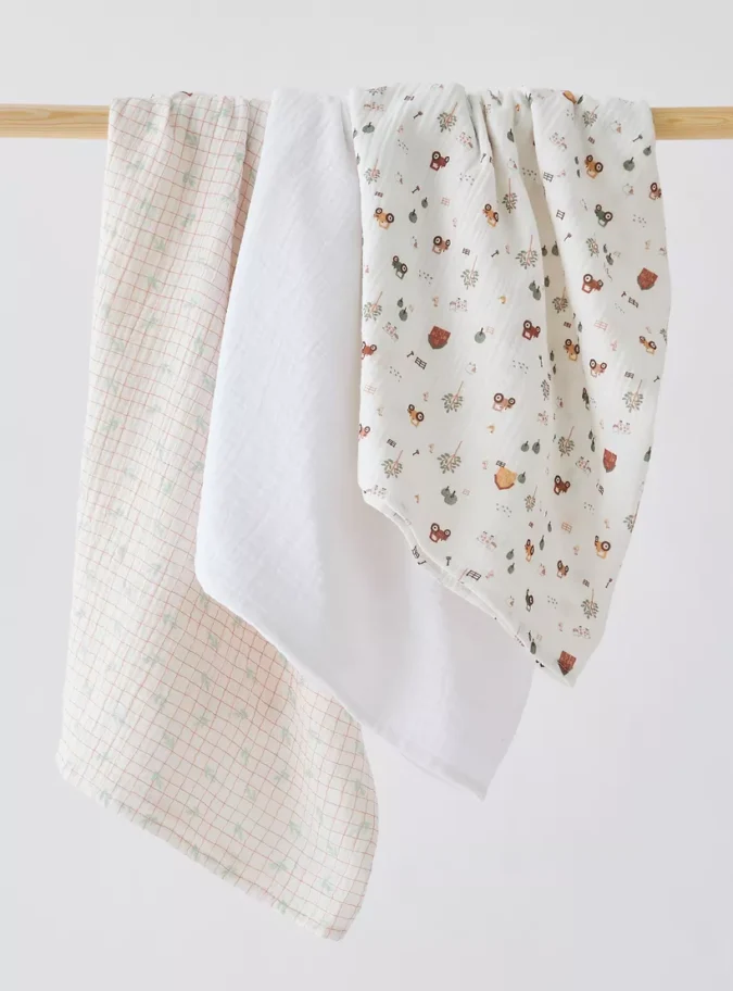 Juniors Farmyard Print 3-Piece Muslin Swaddle Blanket Set -1