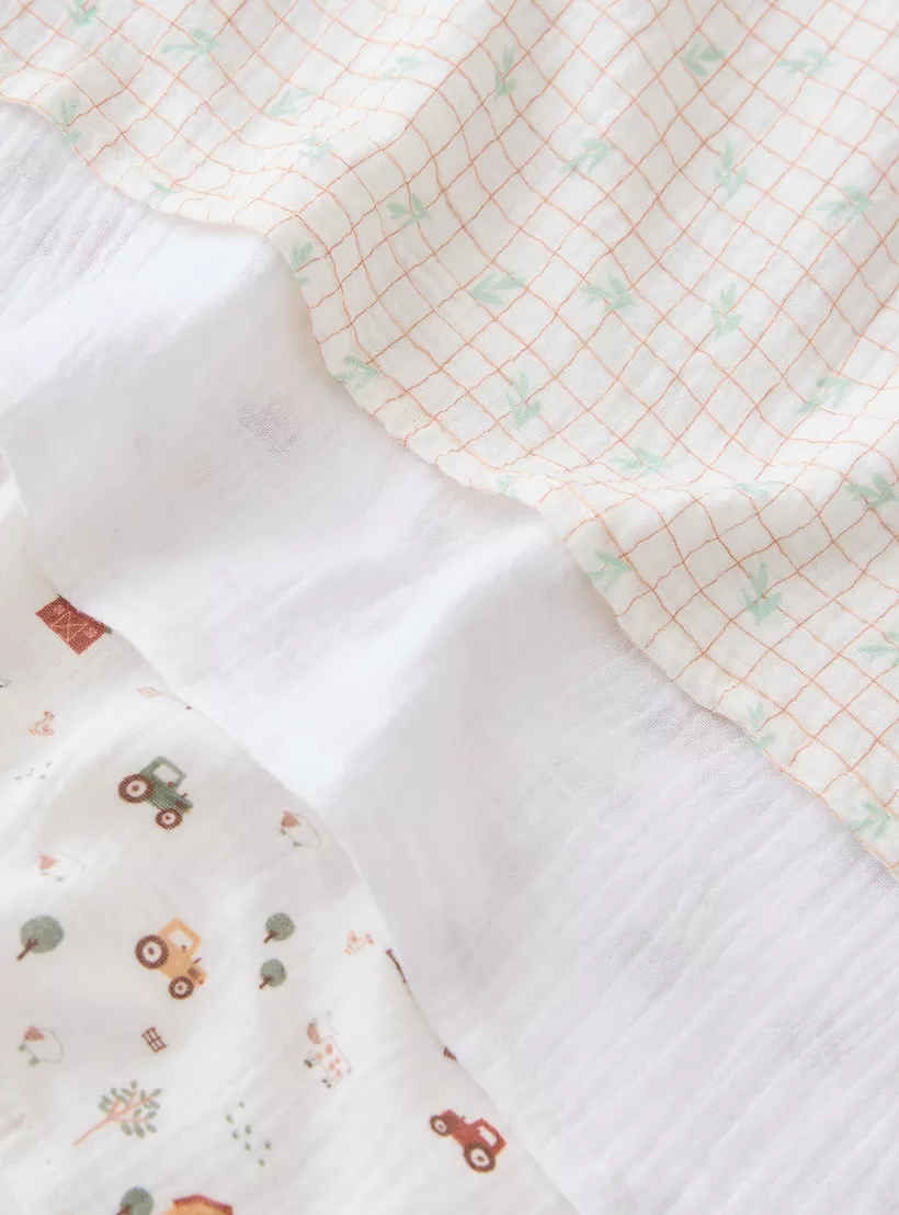 Juniors Farmyard Print 3-Piece Muslin Swaddle Blanket Set -4