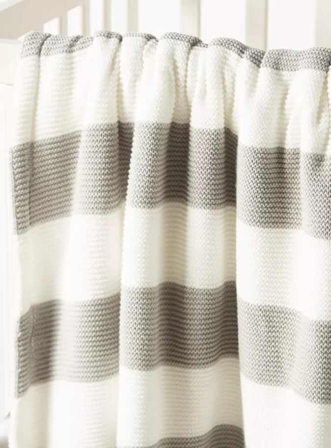 Juniors Striped Knitted Raschel Blanket with Pom Pom Detail - 100x80 cms-2