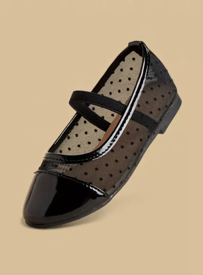 Mesh Textured Ballerina Shoes with Elasticated Strap-1