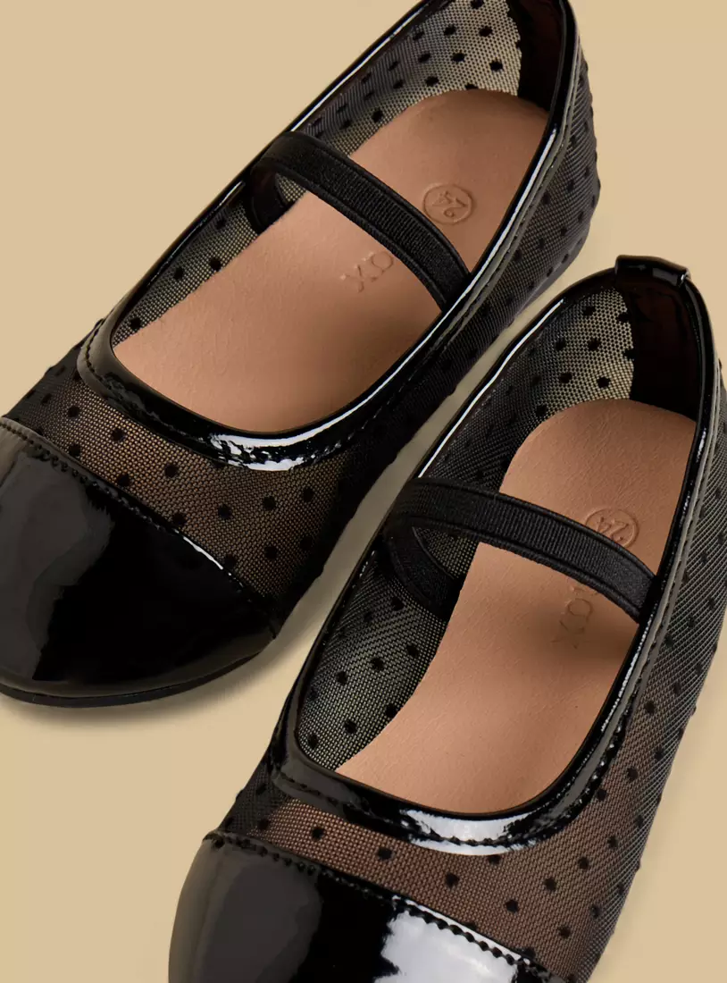 Mesh Textured Ballerina Shoes with Elasticated Strap-2