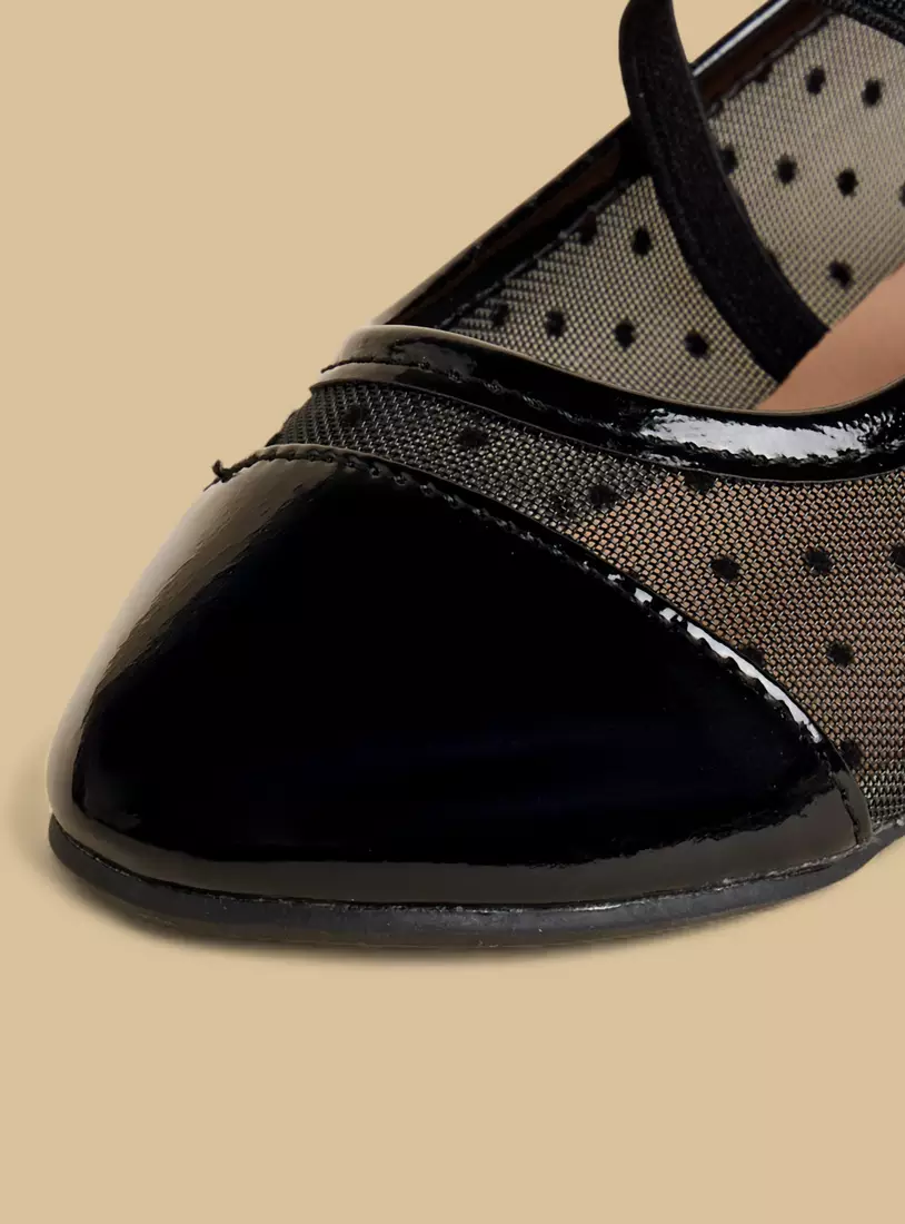 Mesh Textured Ballerina Shoes with Elasticated Strap-3