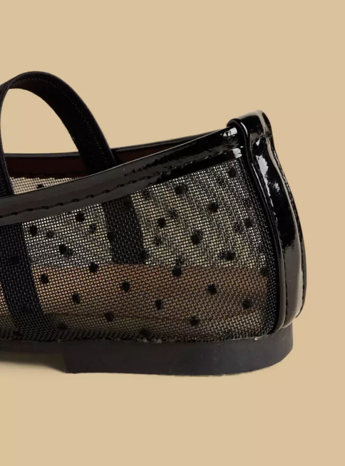 Mesh Textured Ballerina Shoes with Elasticated Strap-4