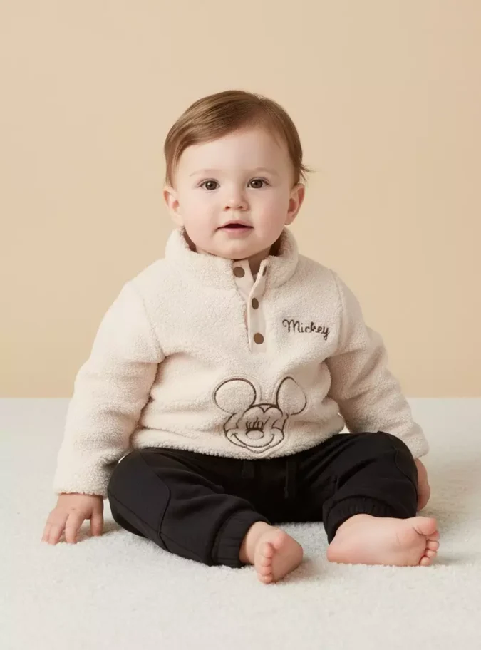 Mickey Mouse Applique Borg Jacket-1