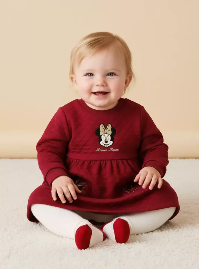 Minnie Mouse Applique Quilted Sweat Dress with Stockings-1