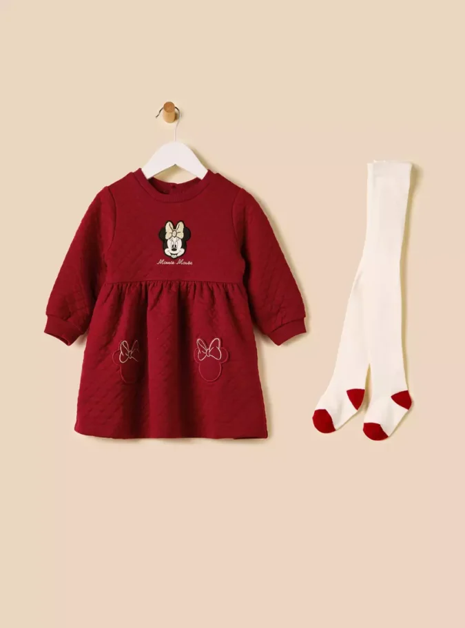 Minnie Mouse Applique Quilted Sweat Dress with Stockings-2