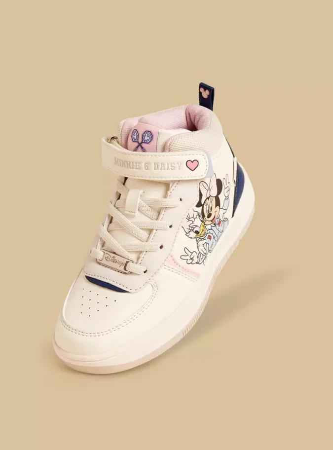 Minnie Mouse Print High Top Sneakers with Hook and Loop Closure-1
