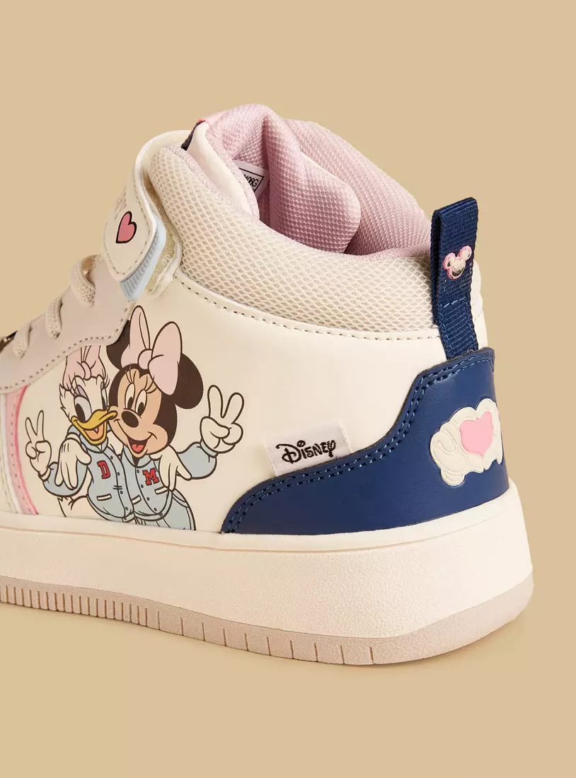 Minnie Mouse Print High Top Sneakers with Hook and Loop Closure-3