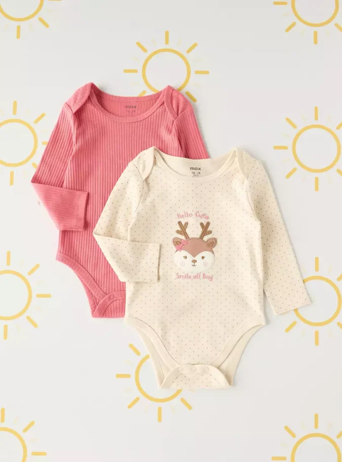 Pack of 2 - Assorted Long Sleeves Cotton Bodysuit-1