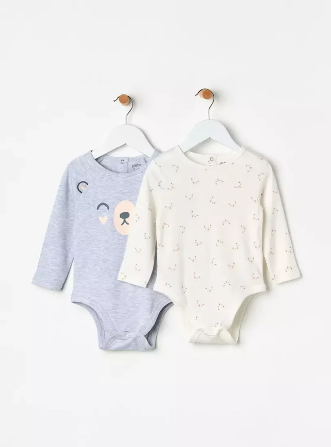 Pack of 2 - Bear Print Cotton Bodysuit with Long Sleeves-1