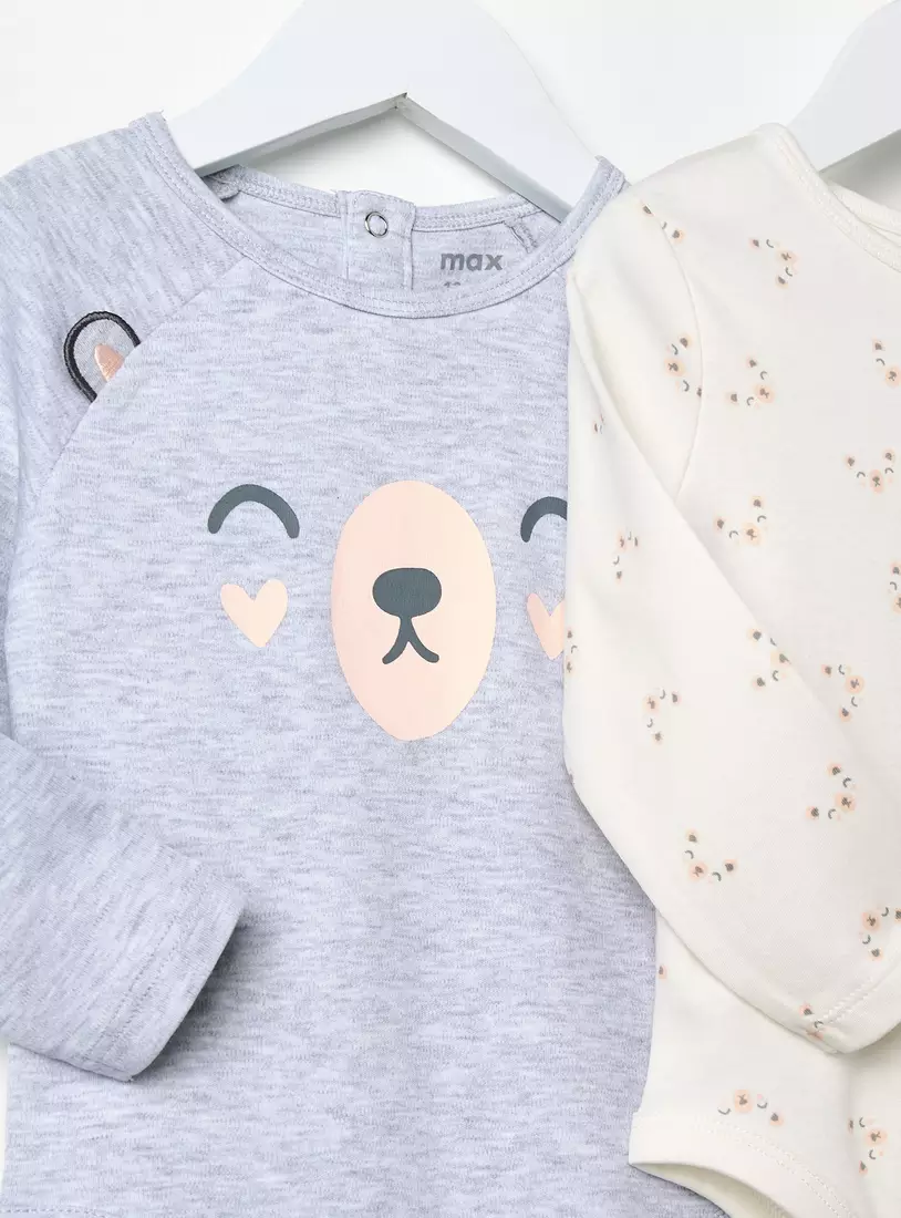 Pack of 2 - Bear Print Cotton Bodysuit with Long Sleeves-3