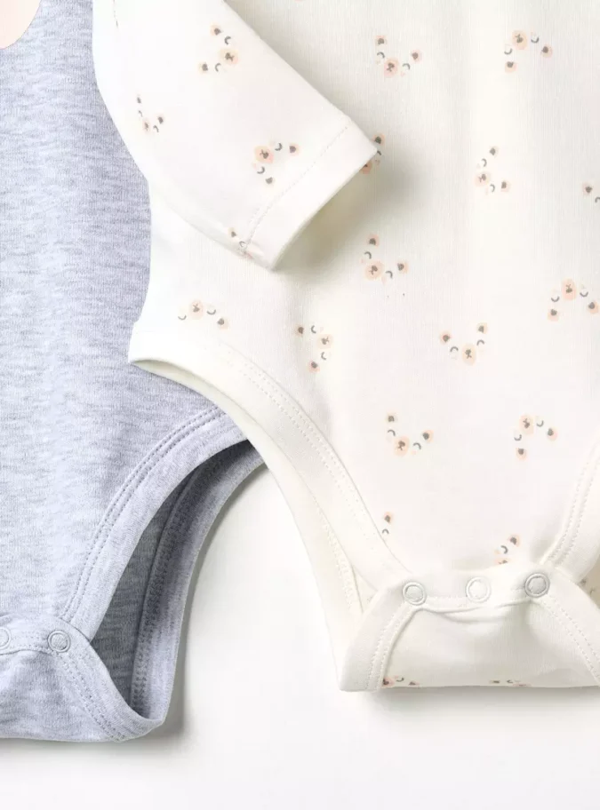 Pack of 2 - Bear Print Cotton Bodysuit with Long Sleeves-4