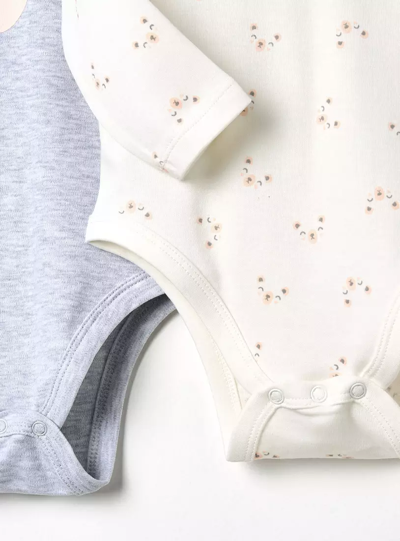 Pack of 2 - Bear Print Cotton Bodysuit with Long Sleeves-4