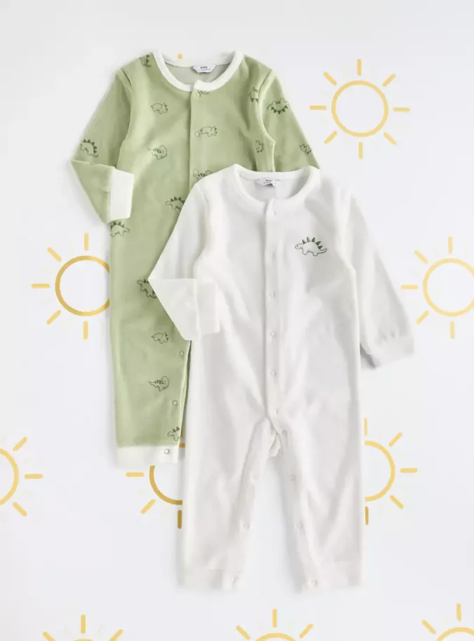 Pack of 2 - Dino Print Velour Sleepsuit-1