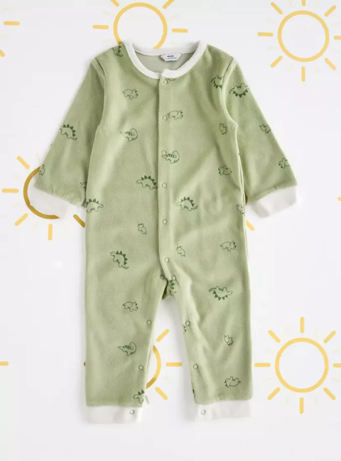 Pack of 2 - Dino Print Velour Sleepsuit-2