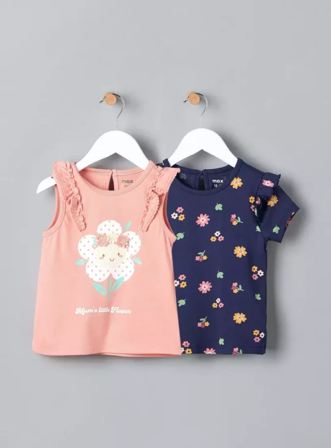 Pack of 2 - Floral Print T-shirt with Ruffle Detail-1