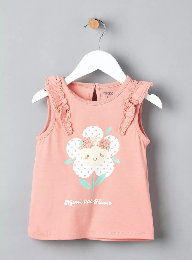 Pack of 2 - Floral Print T-shirt with Ruffle Detail-2