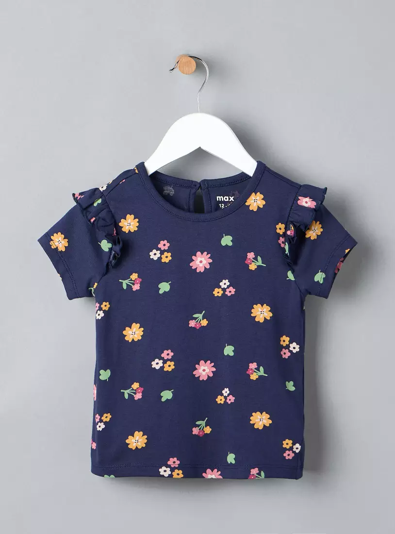 Pack of 2 - Floral Print T-shirt with Ruffle Detail-3