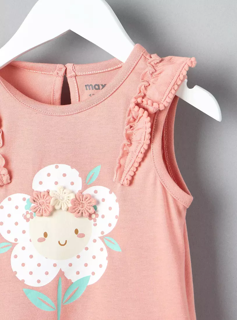 Pack of 2 - Floral Print T-shirt with Ruffle Detail-4